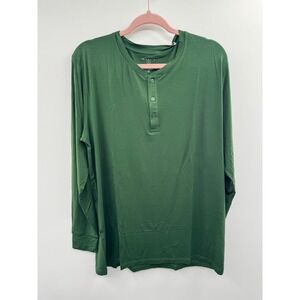 In My Jammers Top Men's Large Green Stripe Stretch Henley Neck Long Sleeve NWT